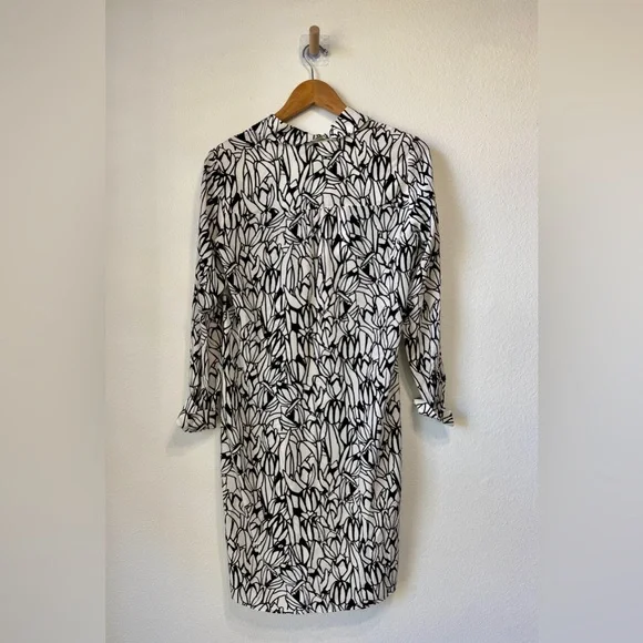 Diane Von Furstenberg Prita Silk Shirt Dress Ivory Black Floral Size 2 NWT